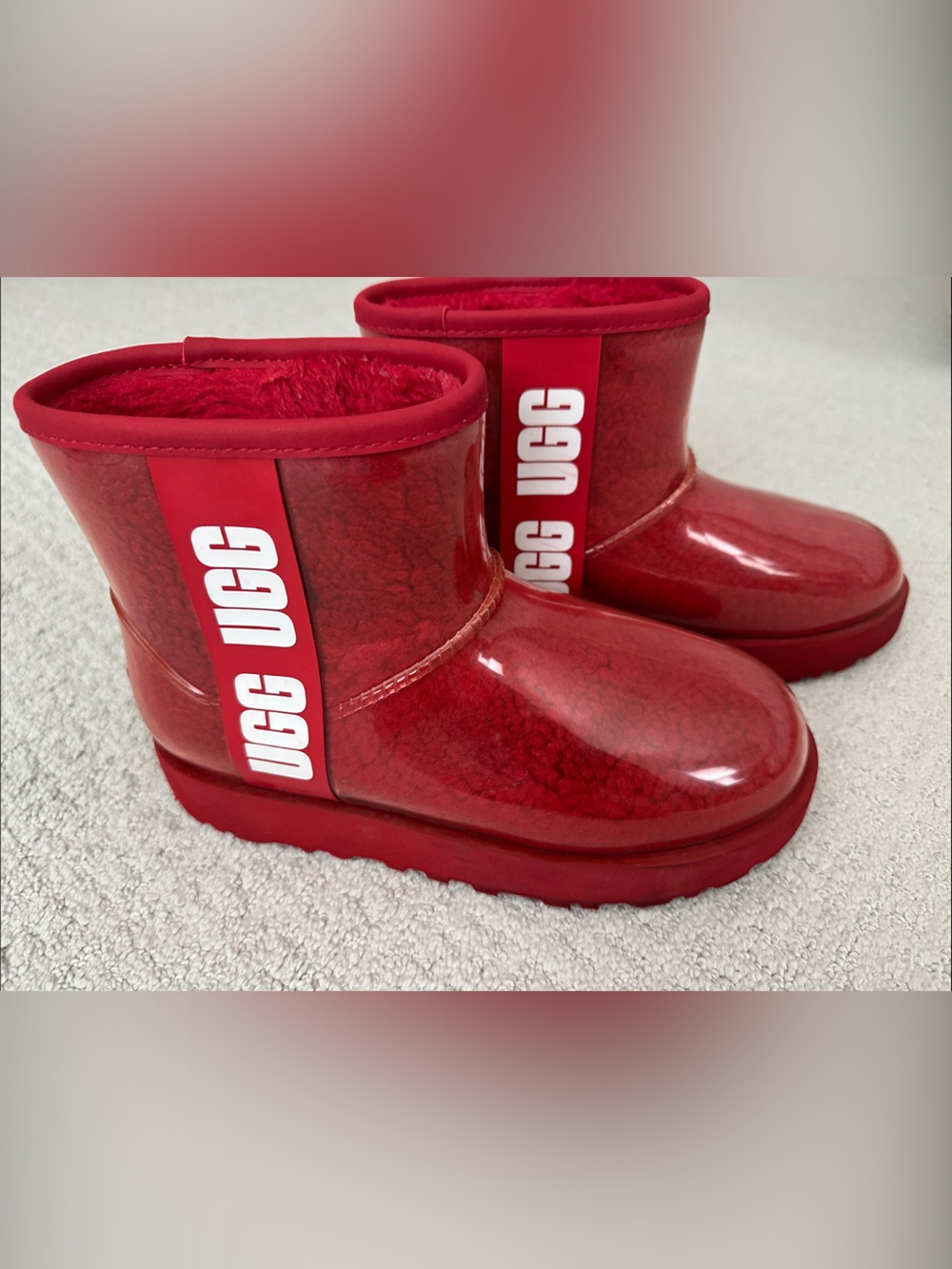 UGG Red Glossy Women’s/Kid’s Shearling Rain Boots